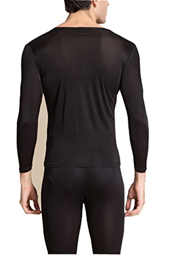 Men's Mulberry Silk Long Underwear Set - Black Large Thermal Base Layer