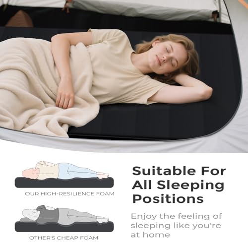 Widened Self-Inflating Camping Sleeping Pad 4in Foam Support with Pump Sack - Black
