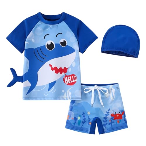 Toddler Boys Swimsuit 3-Piece Rash Guard Bathing Set UPF 50+ Navy Blue 4-5T