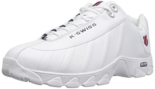 K-Swiss Men's Wide ST329 CMF Tennis & Walking Sneakers - Leather Upper, 13 X-Wide, White/Navy/Red