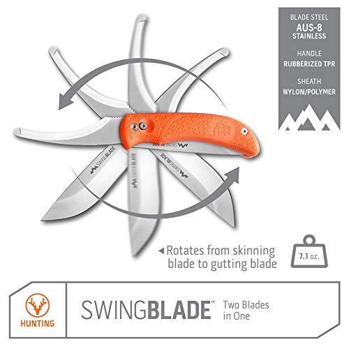 Outdoor Edge SwingBlaze Double Blade Hunting Knife with Rotating Skinning & Gutting Blades, Blaze Orange, SZ-20N