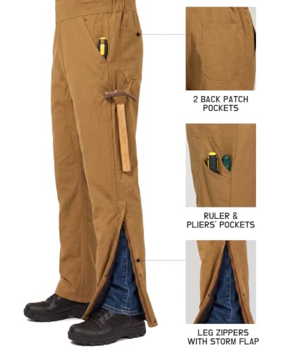 HISEA Men's Brown Duck Insulated Bib Overalls - Water-Resistant Winter Workwear, Medium