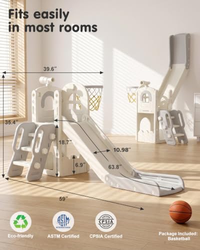 Babytronic Cream & Gray 6-in-1 Toddler Indoor & Outdoor Slide Playset for Kids 1-3