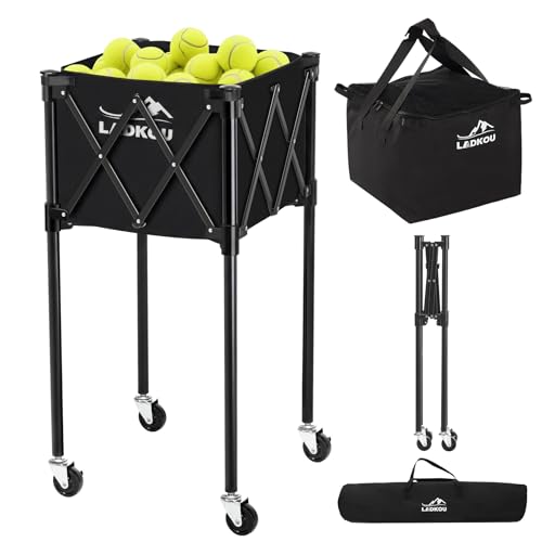 Black Extra Large Tennis Ball Hopper Cart with Wheels & Removable Bag
