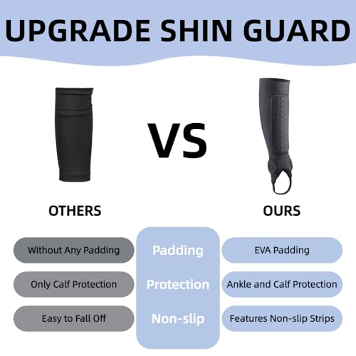 Youth and Adult Soccer Shin Guards with Calf and Ankle Protection - Small Black