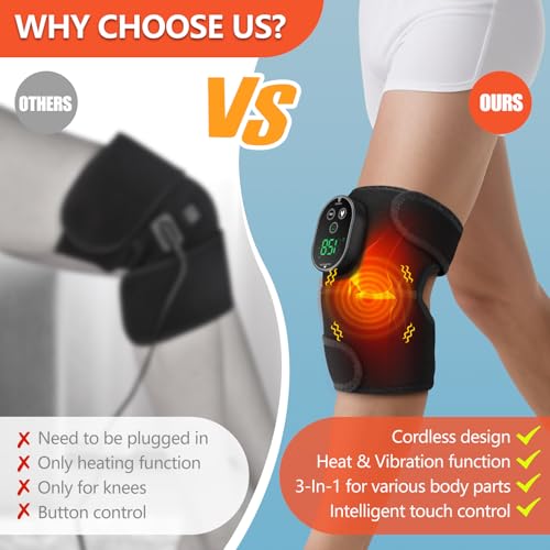 Cordless Heated Knee Massager with Vibration - Black, 2 Pack