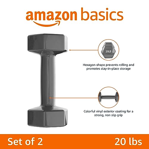 20 lbs Vinyl Coated Dumbbell Pair - Hexagon Anti-Roll Hand Weights