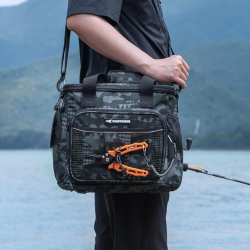 KastKing BaitSpace Tackle Bag with Removable Bait Binder - Black Camo, Medium