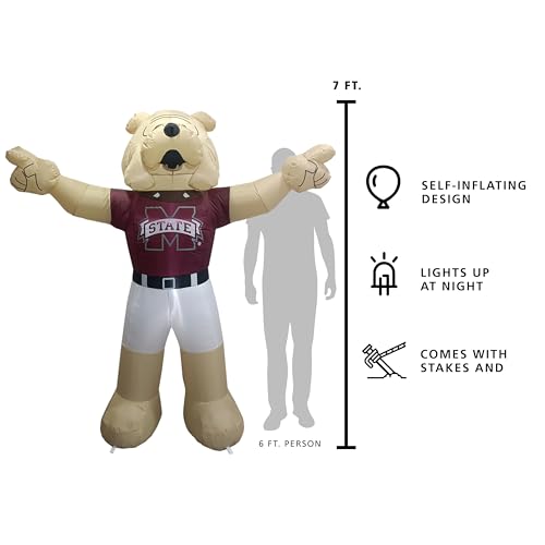 Mississippi State Bulldogs 7FT Inflatable Mascot with LED Lights & Blower for Game Day