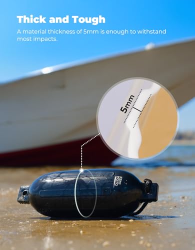 Black Inflatable Boat Fenders 5.5 x 20 inches - 4 Pack for 15-35ft Boats with Quick Release Clips