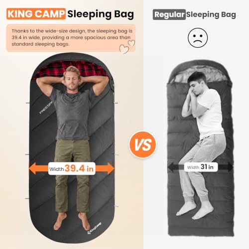 KingCamp Big & Tall Flannel Sleeping Bag for Adults, Black, 86.6x39.4in