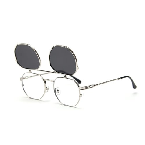 kachawoo Flip up Sunglasses for Men Polarized Clip on Sun Glasses Women Yellow Blue Shades Eyewear (silver with black)