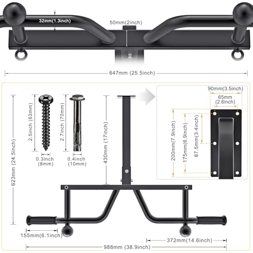 Kipika 48-inch Ceiling Mount Pull Up Bar with Multi-Grip Handles - Heavy Duty Home Gym Equipment (Pull-up Bar, Adjustable Height, 400lbs Capacity)
