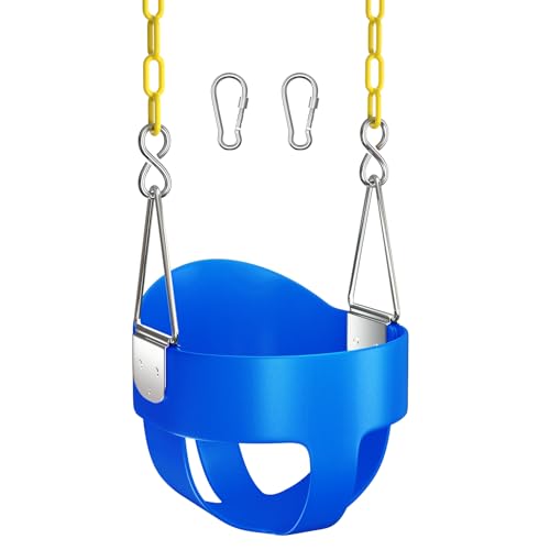 AGPTEK Toddler Swing Seat with Coated Chains - Blue, Full Back Bucket Design