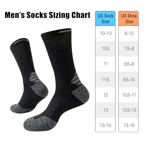 Men's Lightweight Long Cushion Athletic Work Socks - Black 10 Pairs Large