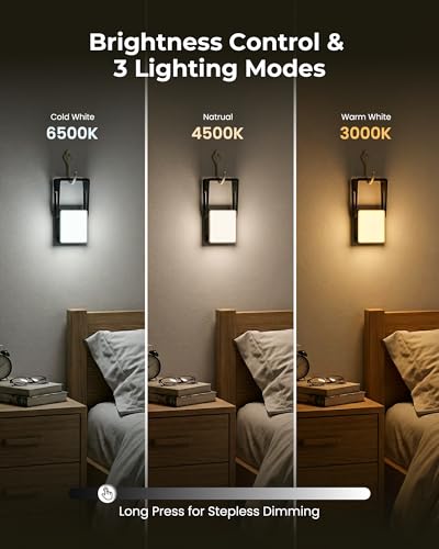 Black 3-Pack Rechargeable Camping Lanterns with 4000mAh Battery, Dimmable LED Emergency Lights for Power Outages