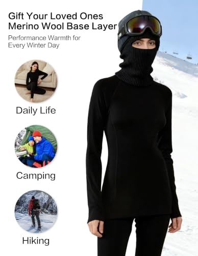 Women’s Merino Wool Base Layer Set - Medium Black 250gsm Thermal Layer