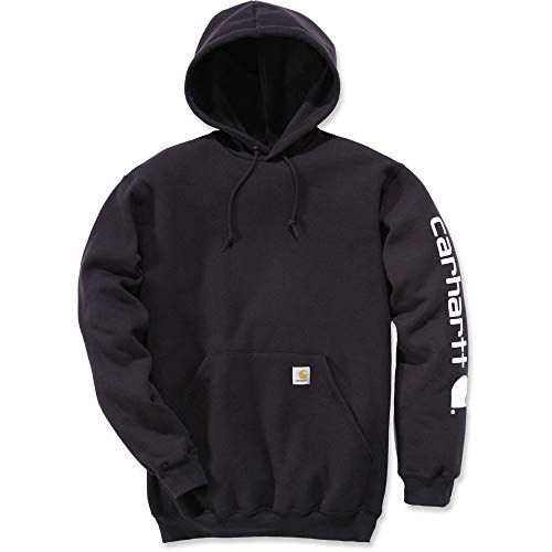 Men's Black Carhartt Logo Sweatshirt Medium - Durable Warm Hooded Top
