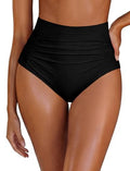 High Waisted Bikini Bottoms for Women Ruched Full Coverage Swimsuit Black 16