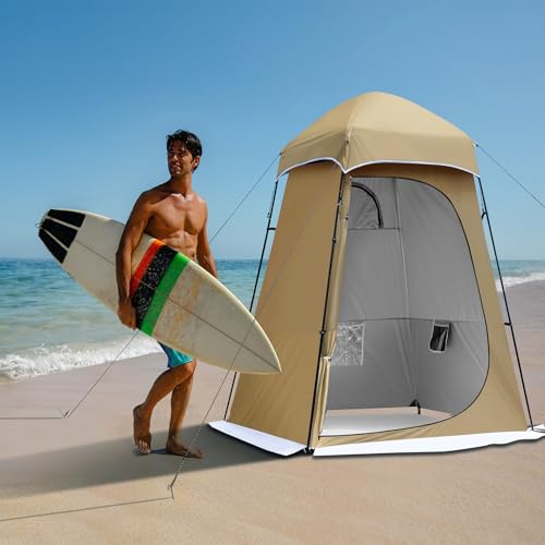 Castle Unicorn Khaki Camping Shower Tent 7.9 FT Extra Tall Privacy Shelter with Floor