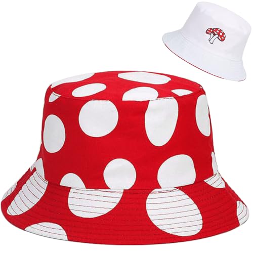 Reversible Boho Mushroom Bucket Hat for Men Women Teens - Beach Sun Hat