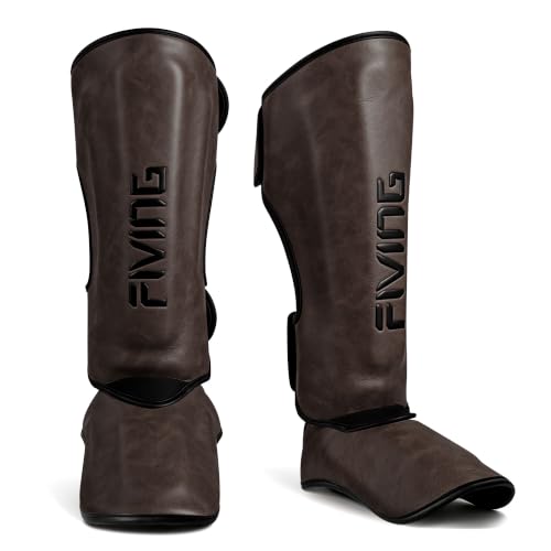 Retro Muay Thai Shin Guards for Men Women Dark Brown Large - Martial Arts Protective Gear