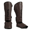 Retro Muay Thai Shin Guards for Men Women Dark Brown Large - Martial Arts Protective Gear