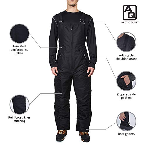 Arctic Quest Men's Snow Bib - Large Black Performance Ski & Snowboard Bib Overall