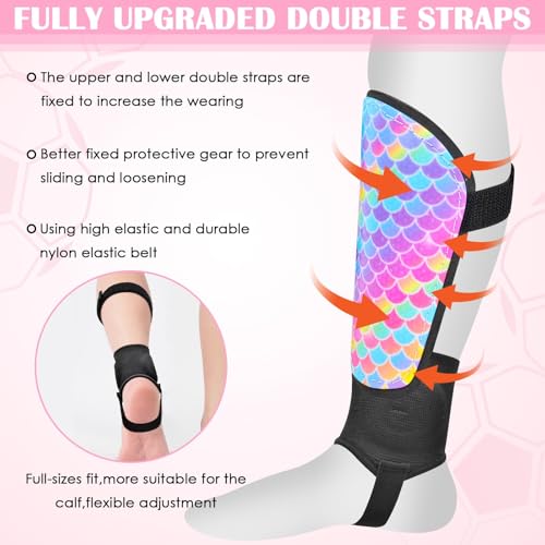 Kids Soccer Shin Guards Small Rainbow Mermaid 2-7 Years with Ankle & Leg Protection