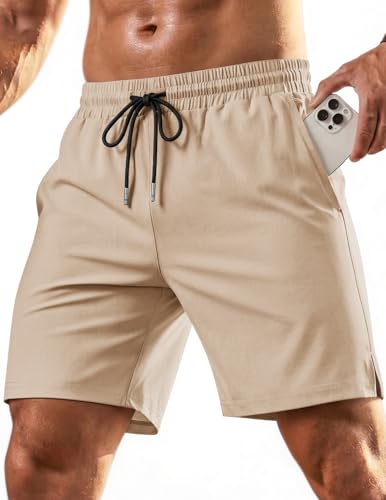 Men's 7 Inch Athletic Shorts Large Khaki Quick Dry Workout Shorts