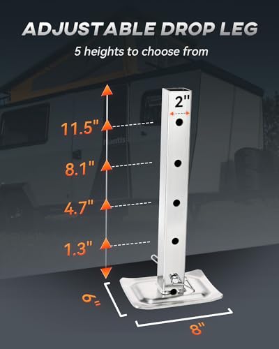 Heavy Duty Trailer Jack 8000 lbs Capacity - Silver, 28.6 Inch Vertical Travel
