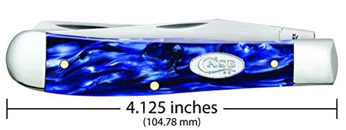 Case Pocket Knife Trapper Blue Pearl Kirinite 4 1/8 Inch Closed USA Made