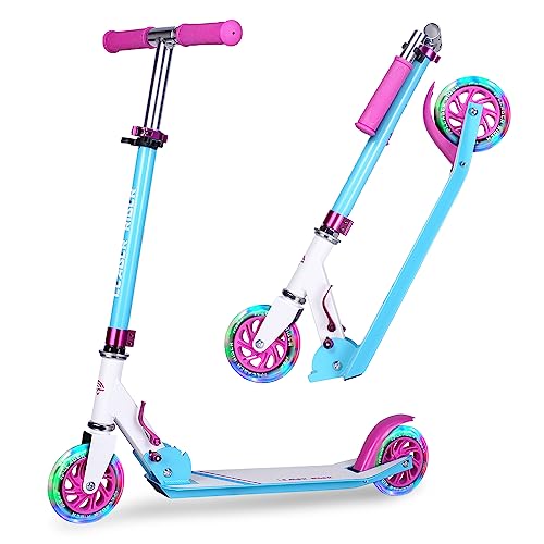 Kids RGB Light Up LED Kick Scooter - Collapsible Portable & Lightweight - Black+Pink