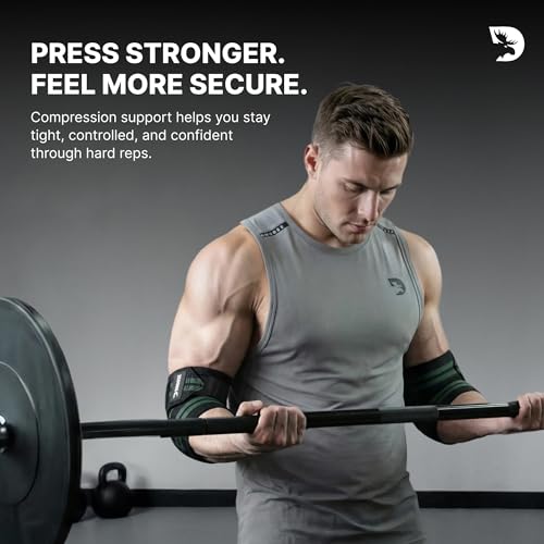 Green Stripes 40-Inch Adjustable Elbow Wraps for Weightlifting & Gym Support