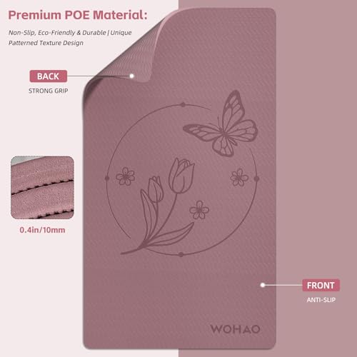 Large 76x40 Inch Pink Butterfly Flower Yoga Mat - Extra Thick Non-Slip Exercise Mat