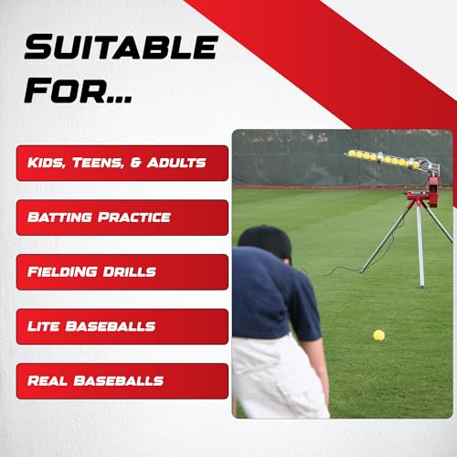 Heater Heavy-Duty Baseball Pitching Machine with Adjustable Speed & Bonus Ball Feeder