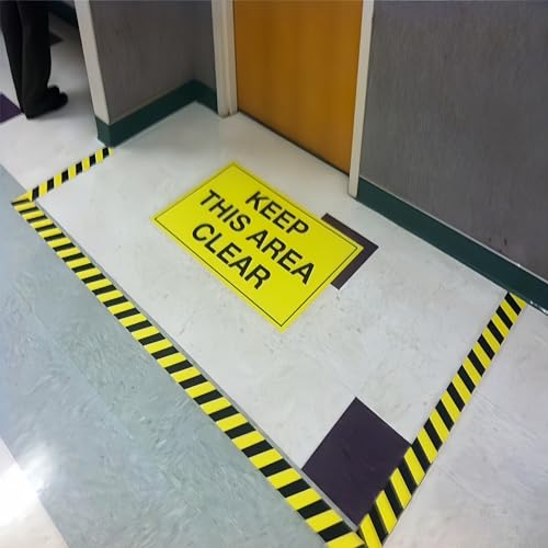 SWRT Hazard Tape - 2 Inch x 110FT Black & Yellow Warning Stripe | Strong Adhesive & Waterproof for Floor Marking