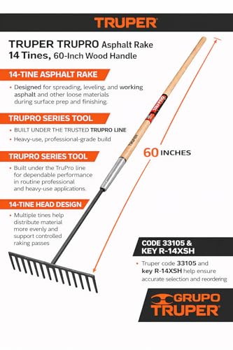 Truper TruPro Asphalt Rake 14 Tines 60-Inch Wood Handle Model R-14XSH/33105