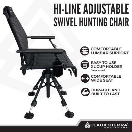 Black Sierra Hi-line XL Silent Swivel Hunting Chair with Padded Blind Seat, 300 lb Capacity