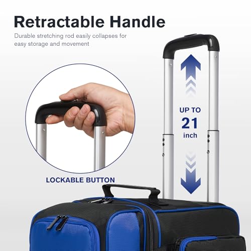 Blue Single Roller Bowling Bag with Wheels & Separate Shoe Compartment