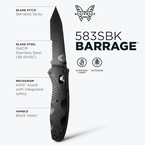 Benchmade Barrage Tactical Knife 154CM Steel Blade, Reversible Pocket Clip