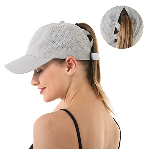 Cross Hat Womens Baseball Cap with Ponytail Hole - 2 Pack Grey & Black - One Size