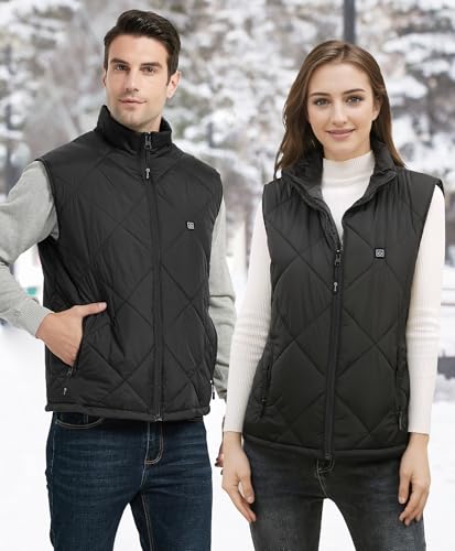 Large Black FERNIDA Heated Vest for Men & Women with Battery Pack, 8 Heating Zones