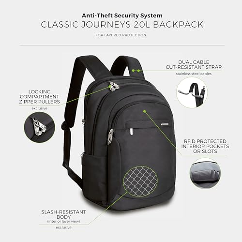 Travelon Anti-Theft Large Backpack with RFID & Locking Compartments - Black