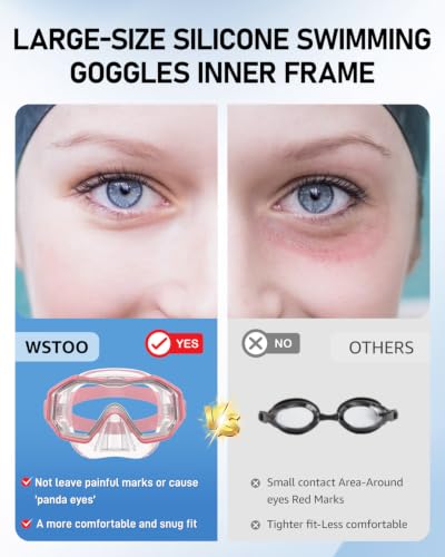 WSTOO Swim Goggles with Nose Cover for Ages 5-12, Youth & Adults, Pink, Large