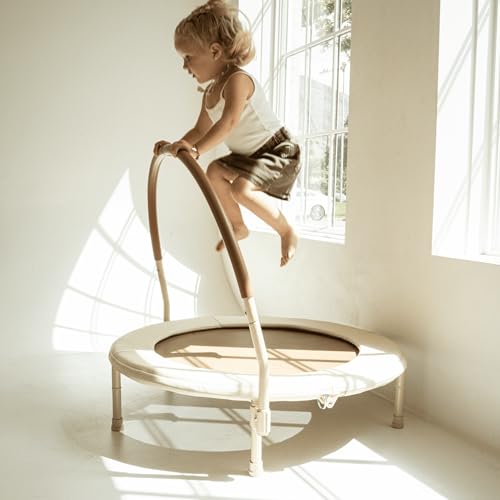 Beige 36-Inch Kids & Toddler Indoor/Outdoor Mini Trampoline with Removable Handle