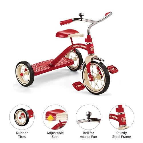 Radio Flyer Classic Red Tricycle for Ages 2-4 - Split Single Deck, 10" Front Wheel & Bell