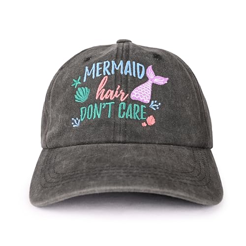 Mermaid Baseball Cap for Women and Men Embroidery Adjustable Washed Trucker Hat