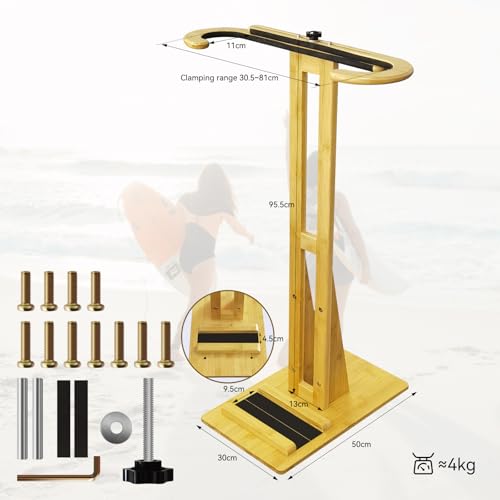 Two Stones Wall-Mount Paddle Board Rack with Adjustable Bamboo Arms - Indoor & Outdoor Storage for Boards up to 80cm