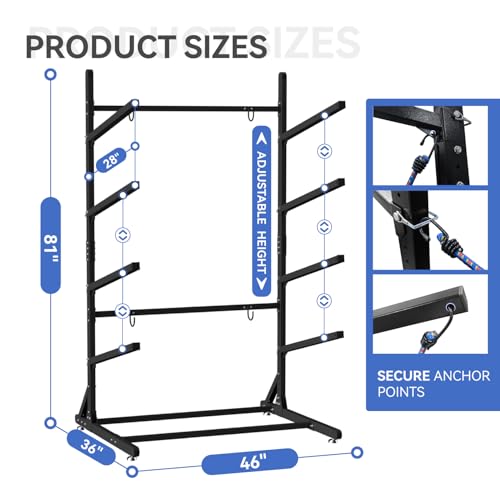 4-Level Heavy Duty Kayak Storage Rack - Adjustable & Weatherproof Stand for Kayaks, SUPs & Canoes